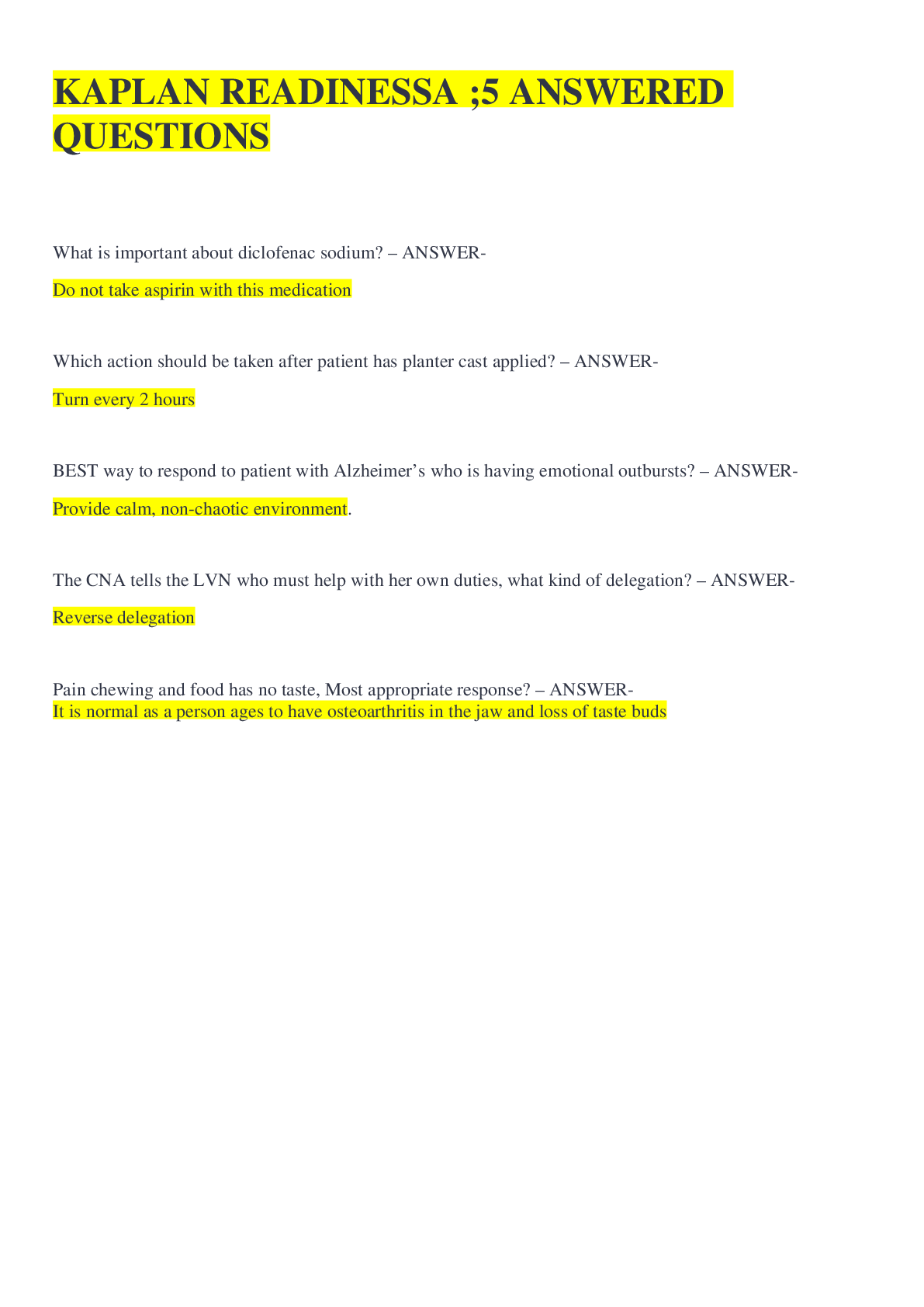 Preview image for KAPLAN READINESSA ;5 ANSWERED QUESTIONS